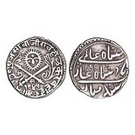 Indore, Silver Rupee, 11.16g, Shivaji Rao Holkar, in the name of Shah Alam II, Obv: sun fa