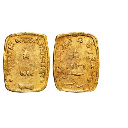 Kutch, Gold Tola (Token), 11.62g, Khengarji III, VS 1931, Bhuj Mint, INO George V. Unliste