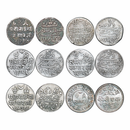 Kutch, Silver Kori, (6 Coins), Khengarji III, VS 1939/1883, 1955/1899, 1956-1899, 1956 /19