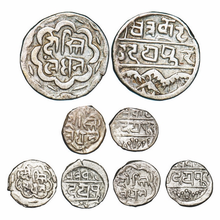 Mewar, Swarupshahi, Silver (4 coins), ½, & 1/16(3) Rupee, , Fatteh Singh (VS 1941-1987/ 18