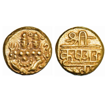 Mysore, Gold Pagoda, 3.43g, Krishna Raja Wodeyar (AH 1225-1285, 1810-1868 AD), Obv: Shiva-