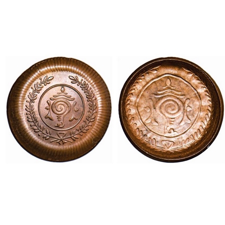 Travancore, Bronze 4 Cash, 1.94g, Bala Rama Varma II, Error, complete enrlaged impression 