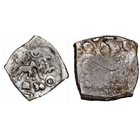 Punch Marked, attributed to Surashtra Janapada, Silver ¼ Karshapana, 1.04gm, 12.90x12.70mm