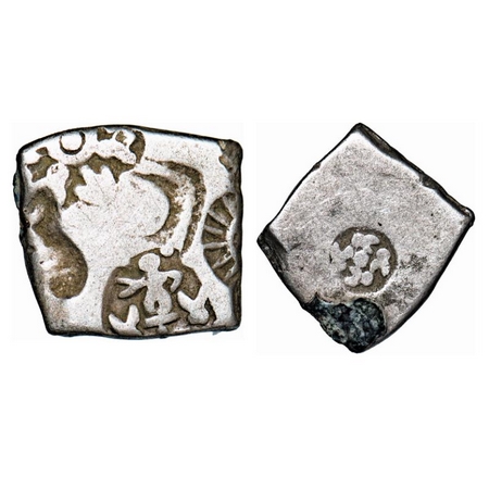 Mauryan Period, Punch Marked, Silver Karshapana, 3.24g, 12.38x14.63mm, Five symbol type in