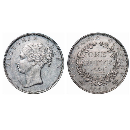 Victoria Queen, Silver, Rupee, 1840, CL Madras Mint, A/IV, No 'S', Only 'V' raised, Englis
