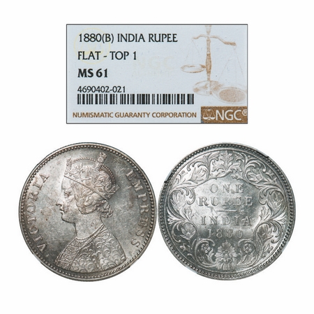 Victoria Empress, Silver, Rupee, 1880, Bombay Mint, A3/I, Dot. GK 466. NGC Slabbed MS 61. 