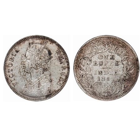 Victoria Empress, Silver, Rupee, 1881, Calcutta Mint, A1/I, 'C' incused. GK 471. About Unc