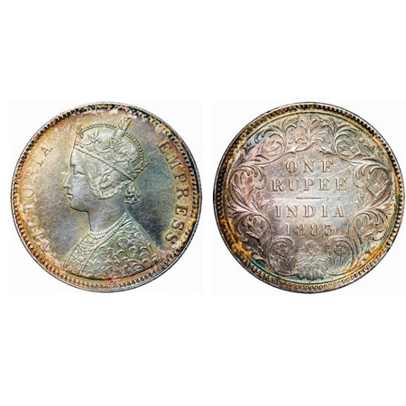 Victoria Empress, Silver, Rupee, 1883, Calcutta Mint, A1/I, 'C' incused. GK 486. About Unc