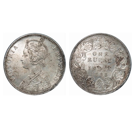 Victoria Empress, Silver, Rupee, 1888, Bombay Mint, C2/I, 'B' incused. GK 555. Almost Unci