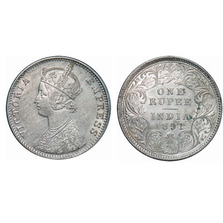 Victoria Empress, Silver, Rupee, 1891, Calcutta Mint, C3/I(i), 'C' incused. GK 570. Uncirc