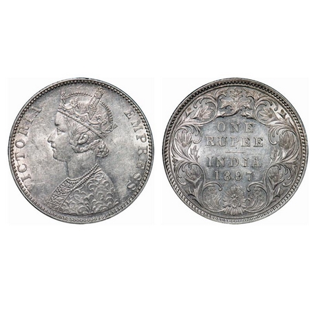 Victoria Empress, Silver, Rupee, 1897, Bombay Mint, C2/I(ii), 'B' incused. GK 581. Uncircu