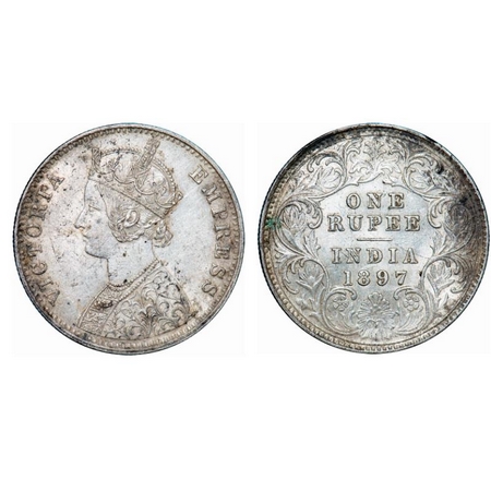 Victoria Empress, Silver, Rupee, 1897, Calcutta Mint, C3/I(i), 'C' incused. GK 582. About 