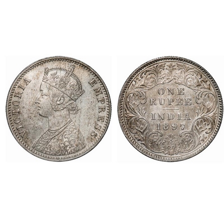 Victoria Empress, Silver, Rupee, 1897, Calcutta Mint, C3/I(i), 'C' incused. GK 582. Uncirc