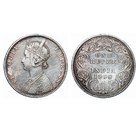 Victoria Empress, Silver, Rupee, 1898, Bombay Mint, C2/I(ii), 'B' incused, Traces of numer