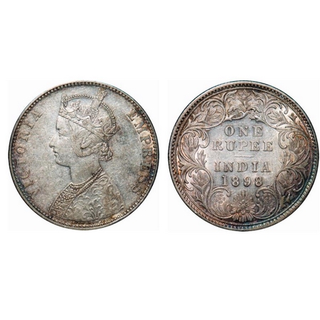 Victoria Empress, Silver, Rupee, 1898, Bombay Mint, C2/I(ii), 'B' incused, Traces of numer