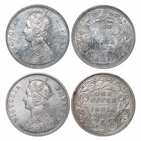 Victoria Empress, Silver, Rupee, (2 coins), 1898, 1) Bombay Mint, C2/I(ii), 'B' incused, 2