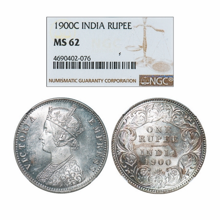 Victoria Empress, Silver, Rupee, 1900, Calcutta Mint, C3/I(i), 'C' incused. GK 590. NGC Sl