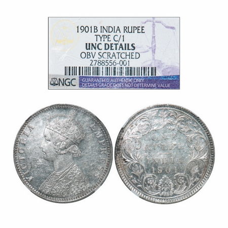 Victoria Empress, Silver, Rupee, 1901, Bombay Mint, A3(i)/I(ii), 'B' incused. GK 591. NGC 