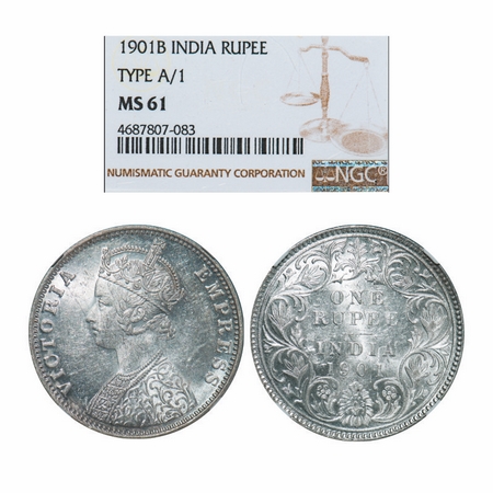Victoria Empress, Silver, Rupee, 1901, Bombay Mint, A3(i)/I, 'B' incused. GK 592. NGC Slab