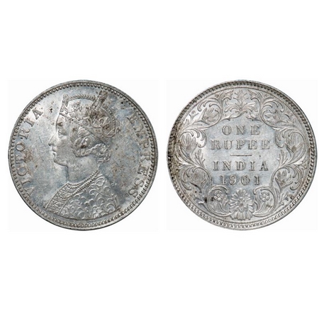 Victoria Empress, Silver, Rupee, 1901, Bombay Mint, C2(ii)/I, 'B' incused. GK 596. Almost 