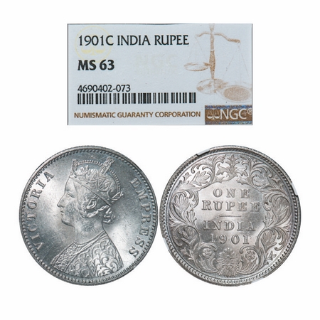 Victoria Empress, Silver, Rupee, 1901, Calcutta Mint, C3/I(i), 'C' incused. GK 598. NGC Sl