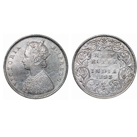 Victoria Empress, Silver, Half Rupee, 1893, Bombay Mint, A/I, 'B' incused. GK 648. Very Fi