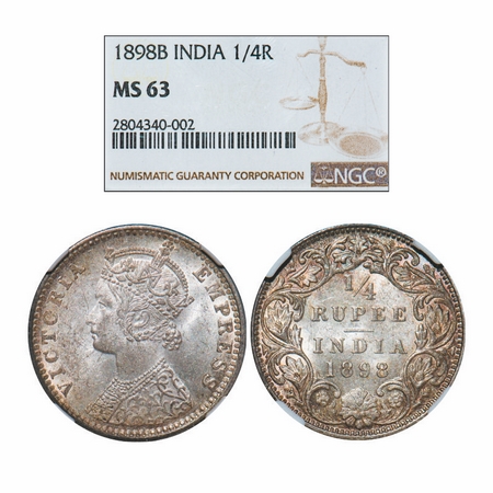 Victoria Empress, Silver, 1/4 Rupee, 1898, Bombay Mint, C(i)/I, 'B' incused, Traces of num