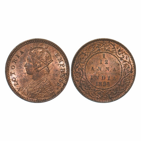 Victoria Empress, Copper, 1/12 Anna, 1894, Calcutta Mint, Obv B, No mint mark, Ghost on Re