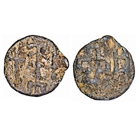 Post-Mauryan, Taxila type, Lead, 1.75g, 13.10x13.95mm, Obv: Tree-in-railing flanked by fis