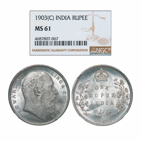 Edward VII, Silver, Rupee, 1903, Calcutta Mint, No mint mark, Normal 5 Diamonds. GK 924. N