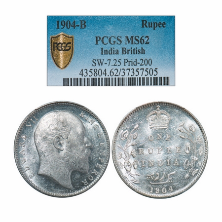 Edward VII, Silver, Rupee, 1904, Bombay Mint, 'B' incused and dot, 5 Diamonds and bottom s