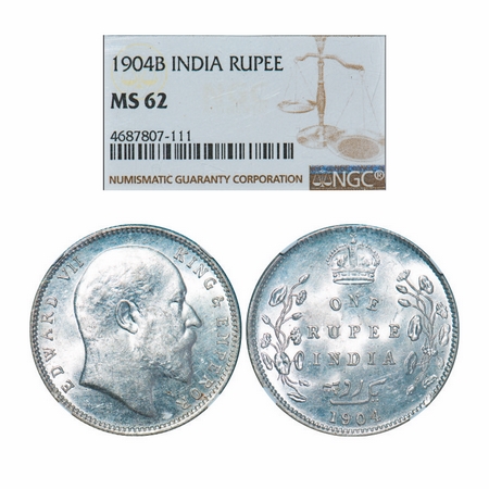 Edward VII, Silver, Rupee, 1904, Bombay Mint, 'B' incused and dot, 5 Diamonds and bottom s