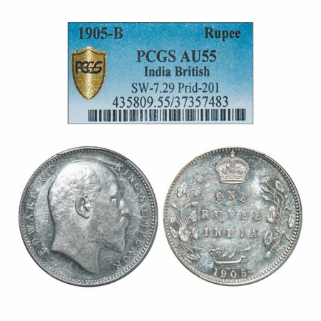 Edward VII, Silver, Rupee, 1905, Bombay Mint, 'B' incused and dot, Top stroke of numeral 5