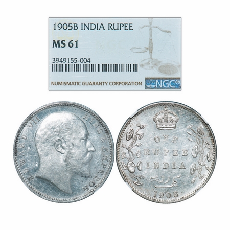 Edward VII, Silver, Rupee, 1905, Bombay Mint, 'B' incused and dot, Top stroke of numeral 5