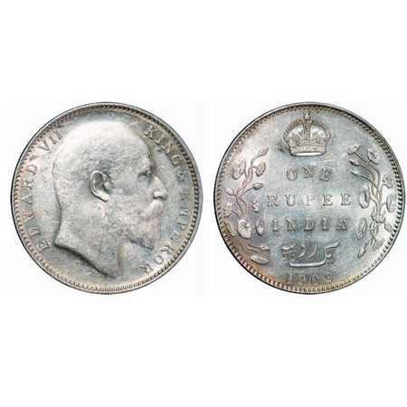Edward VII, Silver, Rupee, 1909, Bombay Mint, 'B' incused and dot, Numeral 9 struck on num