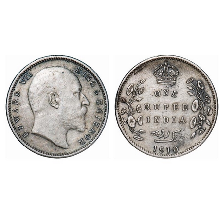 Edward VII, Silver, Rupee, 1910, Calcutta Mint, No mint mark, Instead of 5 diamonds in Urd