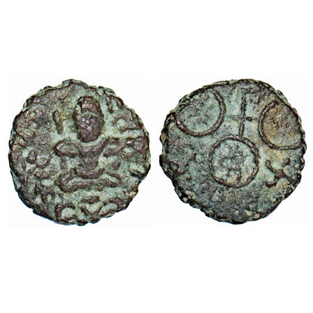 Post Mauryan, Ujjain Region, Bhumimitra, Copper Unit, 2.16g, 13.70x13.38mm, Obv: Seated si