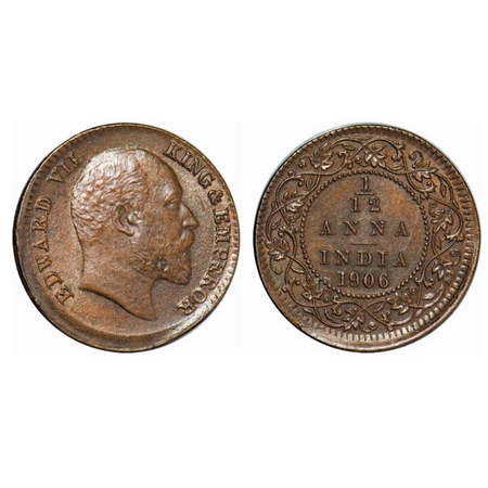 Edward VII, Copper, 1/12 Anna, 1906, 2.16gm, (17.74mm) Normally the diameter is from 17.40