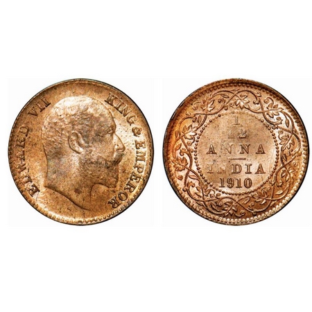 Edward VII, Bronze, 1/12 Anna, 1910, Calcutta Mint, No mint mark. GK 1020. Uncirculated. S