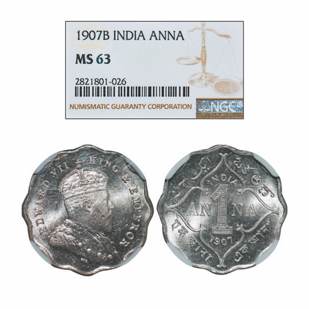 Edward VII, Copper-Nickel, 1 Anna, 1907, Bombay Mint, Capital letter 'B' incused below the