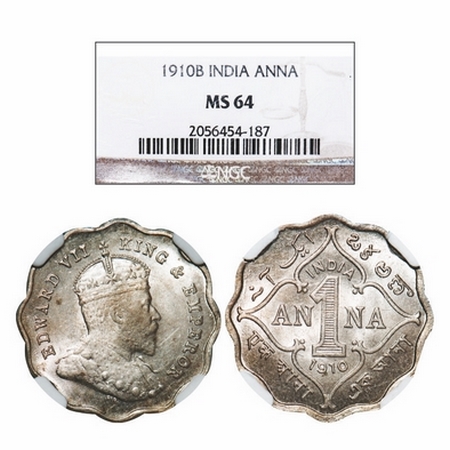 Edward VII, Copper-Nickel, 1 Anna, 1910, Bombay Mint, Capital letter 'B' incused below the