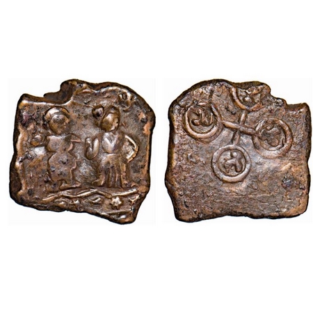 Post-Mauryan, Ujjaini Region, Copper Unit 6.65g, 19.69x19.99mm, Obv: Standing male and fem