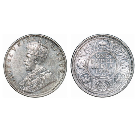 George V, Silver, Rupee, 1915, Bombay Mint, Dot. GK 1032. Brilliant Uncirculated. Very Sca