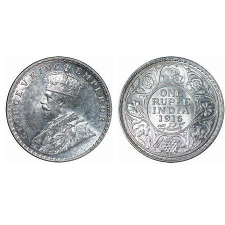 George V, Silver, Rupee, 1916, Bombay Mint, Dot. GK 1034. Brilliant Uncirculated. Very Sca