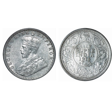 George V, Silver, Half Rupee, 1916, Bombay Mint, Dot. GK 1054. About Uncirculated. Very Sc