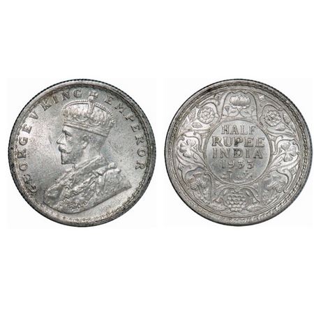 George V, Silver, Half Rupee, 1933, Calcutta Mint, No dot. GK 1073. Uncirculated. Very Sca