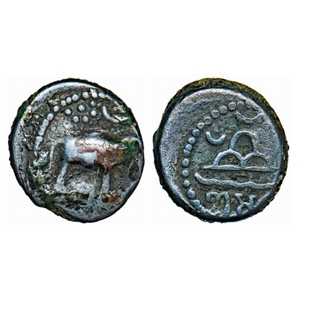 Western Kshatrapas, Kardamaka Dynasty, Damsena, s/o Rudrasimha I, (SE 14?), Potin, 2.36g, 