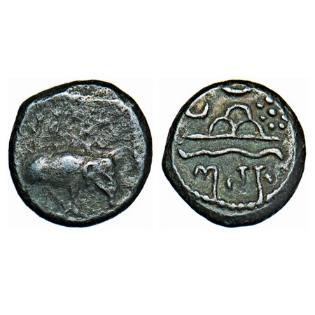 Western Kshatrapas, Kardamaka Dynasty, Damsena, s/o Rudrasimha I, (SE 145), Potin, 1.11g, 