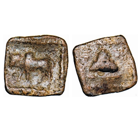 Western Kshatarapas, Rudrasena III, Lead, 2.31g, 13.83x14.31mm, Obv: Humped bull standing 
