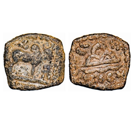 Western Kshatarapas, Rudrasimha III, Lead, 3.97g, 14.54x15.57mm, Obv: Humped bull standing